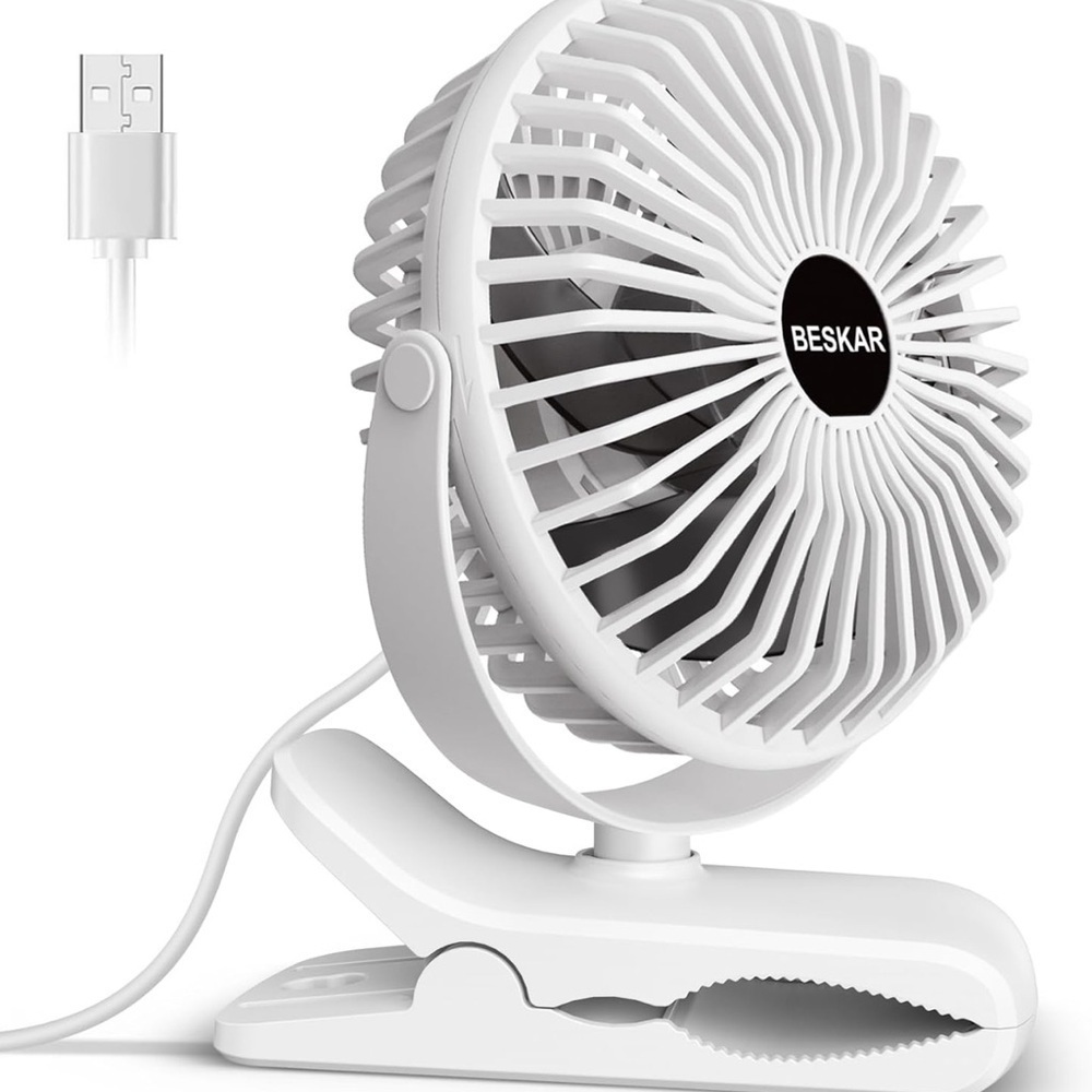 BESKAR Clip on Portable, 360° Rotation Quiet Stroller Fan with 3 Speeds